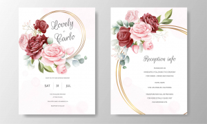 وکتور کادر و حاشیه دایره ای طلایی با گل های صورتی و قرمز